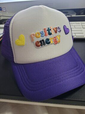 Trucker Hat Cap Positive Energy Heart Patches Women's Purple Yellow New Homemade